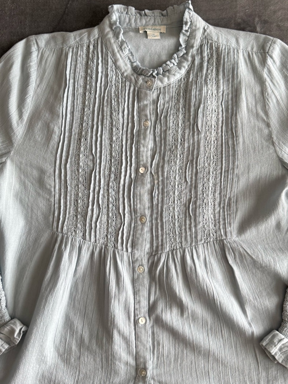 Sundance Luella Victorian Long Sleeve Button Down Top Size M Light Blue Bohemian - Picture 7 of 14